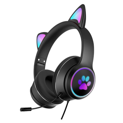 Vivolux | AKZ-022 USB + 3.5mm Port Katzenohr Design Faltbares LED Headset mit Mikrofon (Schwarz)