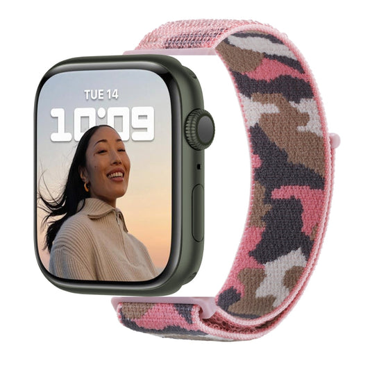 Vivolux | Frerndorf | Nylon Loop-Uhrenarmband für Apple Watch Ultra 49mm & Watch Ultra 2 49mm / Series 9 & 8 & 7 45mm / SE 3 & SE 2 & 6 & SE & 5 & 4 44mm / 3 & 2 & 1 42mm (Rosa Camouflage)