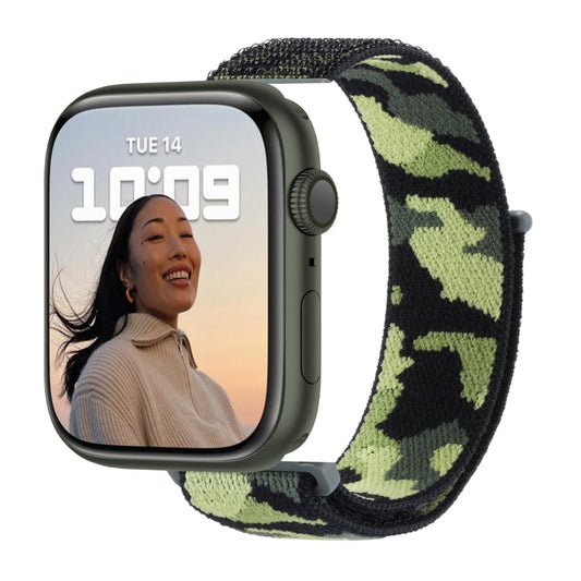Vivolux | Frerndorf | Nylon Loop-Uhrenarmband für Apple Watch Ultra 49mm & Watch Ultra 2 49mm / Series 9 & 8 & 7 45mm / SE 3 & SE 2 & 6 & SE & 5 & 4 44mm / 3 & 2 & 1 42mm (Armeegrün Camouflage)