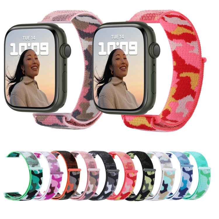 Vivolux | Frerndorf | Nylon Loop-Uhrenarmband für Apple Watch Ultra 49mm & Watch Ultra 2 49mm / Series 9 & 8 & 7 45mm / SE 3 & SE 2 & 6 & SE & 5 & 4 44mm / 3 & 2 & 1 42mm (Rosa Camouflage)
