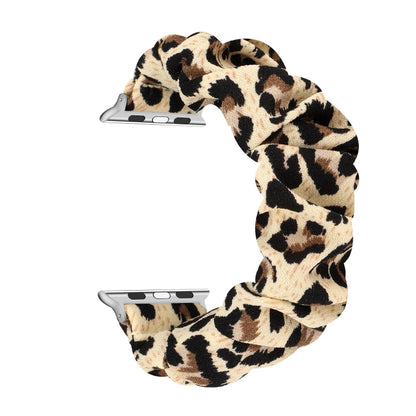 Vivolux | Für Apple Watch Series 9&8&7 41mm / SE 3&SE 2&6&SE&5&4 40mm / 3&2&1 38mm Stoff + Edelstahl-Haar-Ring-Uhrenband (Leopardenmuster)