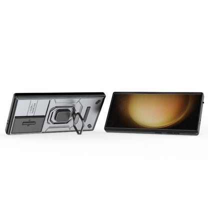 Vivolux | Für Samsung Galaxy S24 Ultra 5G Sliding Camshield TPU + PC Schockfeste Telefonhülle mit Halter (Grau)