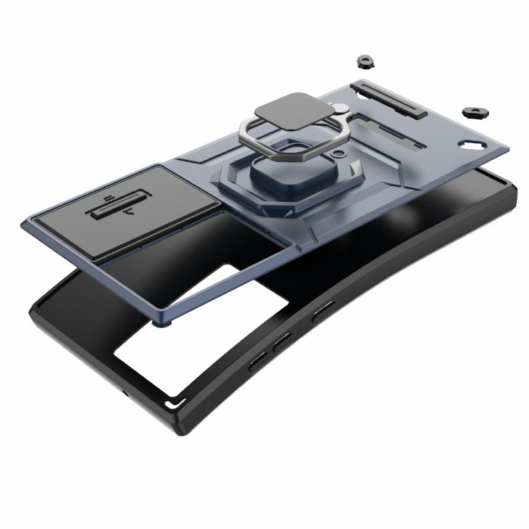 Vivolux | Für Samsung Galaxy S24 Ultra 5G Sliding Camshield TPU + PC Schockfeste Telefonhülle mit Halter (Grau)