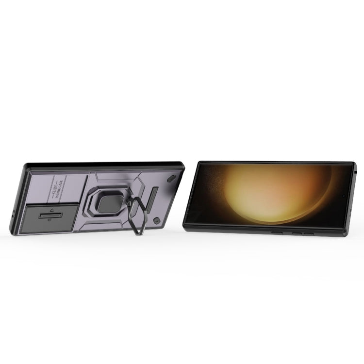Vivolux | Für Samsung Galaxy S24 Ultra 5G Sliding Camshield TPU + PC Stoßfeste Handytasche mit Halter (Lila)