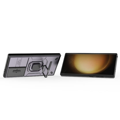 Vivolux | Für Samsung Galaxy S24 Ultra 5G Sliding Camshield TPU + PC Stoßfeste Handytasche mit Halter (Lila)