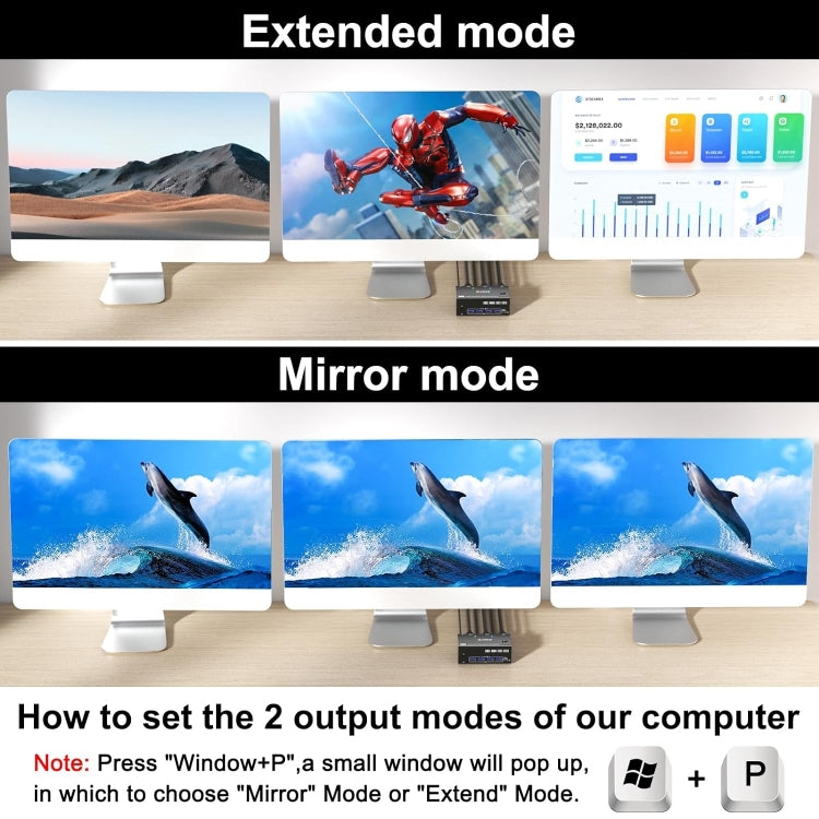 Vivolux | KC-KVM203DH 8K 30Hz USB3.0 DP+DP+HDMI Triple Monitors KVM Switch, AU Plug