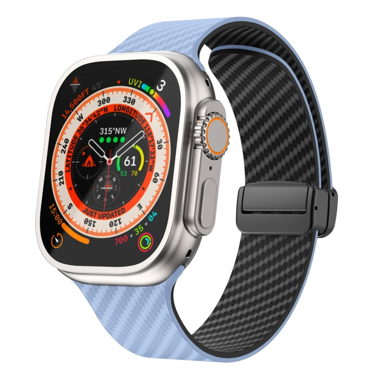 Vivolux | Für Apple Watch Ultra 2 49mm Kohlefaser Magnetische Schwarze Schnalle Armband (Hellblau Schwarz)