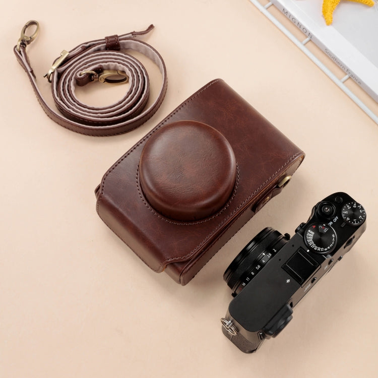 Vivolux | For FUJIFILM X100VI Full Body Leather Camera Case Bag with Strap(Coffee)