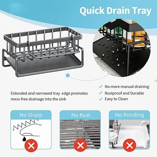 Rostfreier Edelstahl Spülen Organizer Regal - Küchen-Schwamm, Seife, Geschirrtuch Halter Regal Korb