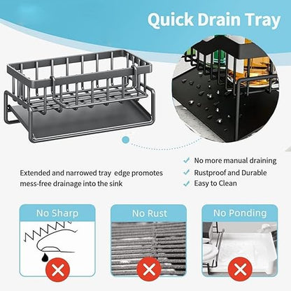 Rostfreier Edelstahl Spülen Organizer Regal - Küchen-Schwamm, Seife, Geschirrtuch Halter Regal Korb