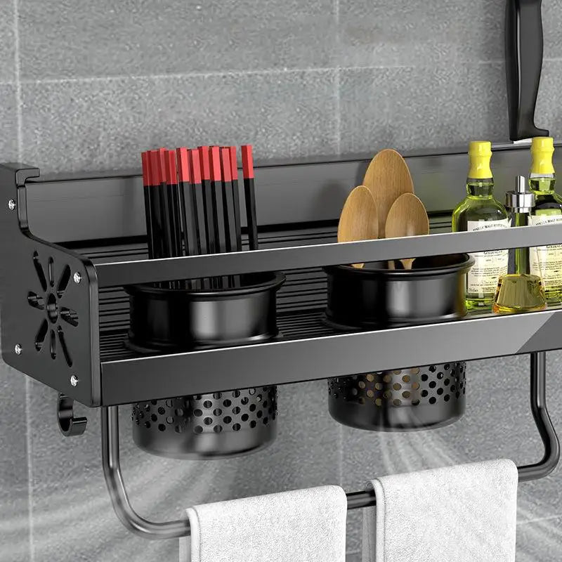 Vivolux | Edelstahl-Küchenregal zur Wandmontage mit Haken und Messerhalter – Ideal für eine aufgeräumte Küche