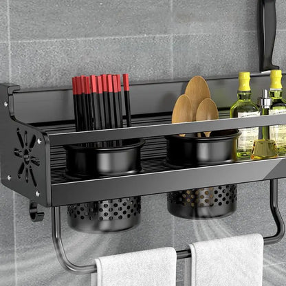 Vivolux | Edelstahl-Küchenregal zur Wandmontage mit Haken und Messerhalter – Ideal für eine aufgeräumte Küche