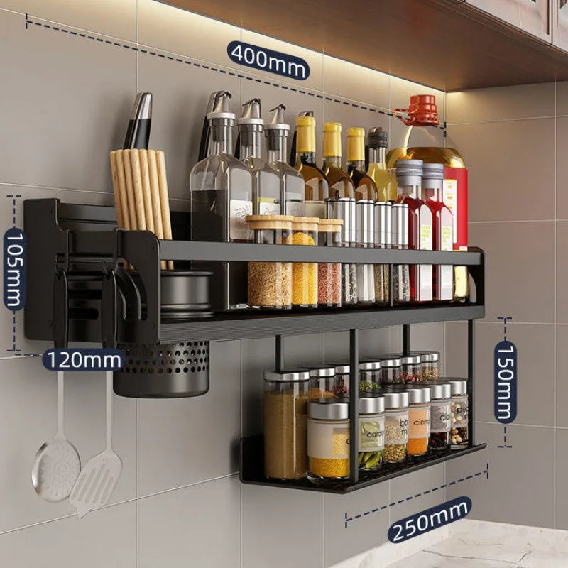 Vivolux | Edelstahl-Küchenregal zur Wandmontage mit Haken und Messerhalter – Ideal für eine aufgeräumte Küche