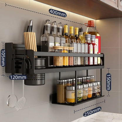 Vivolux | Edelstahl-Küchenregal zur Wandmontage mit Haken und Messerhalter – Ideal für eine aufgeräumte Küche