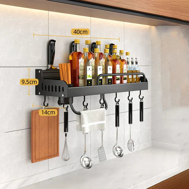 Vivolux | Edelstahl-Küchenregal zur Wandmontage mit Haken und Messerhalter – Ideal für eine aufgeräumte Küche