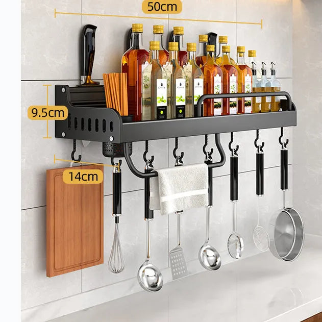 Vivolux | Edelstahl-Küchenregal zur Wandmontage mit Haken und Messerhalter – Ideal für eine aufgeräumte Küche