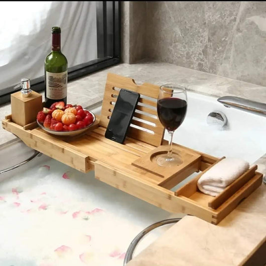 Vivolux | Erweiterbare Bambus-Badewanne/ Caddy-Tablett mit Ständern