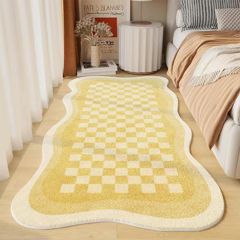 Vivolux | Faux Cashmere Schachbrett Gemütlicher Nachttisch Teppich Unregelmäßige Form Teppich