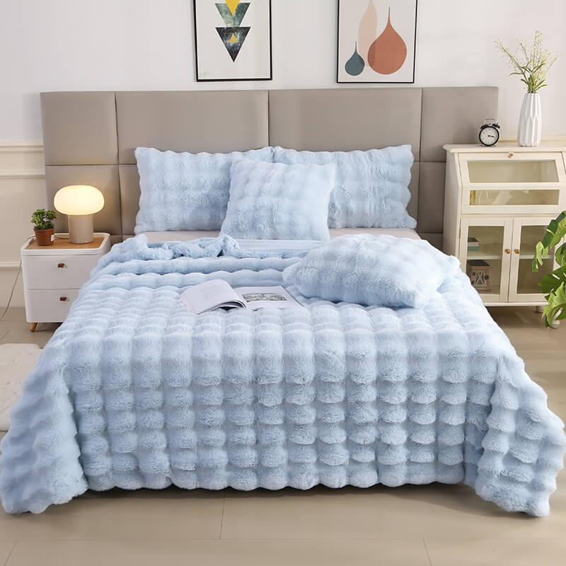 Premium Bubble Doppel-Layer Verdickte Faux Kaninchenfell Decke