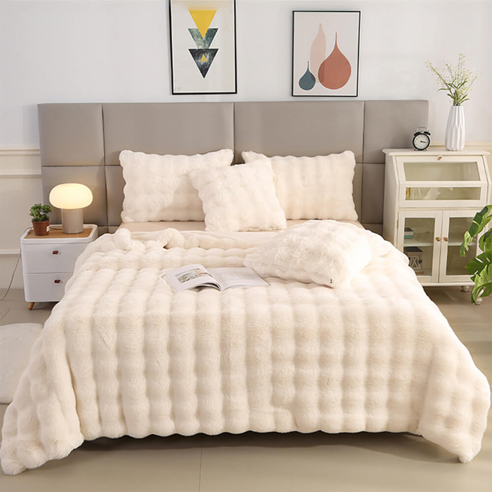 Premium Bubble Doppel-Layer Verdickte Faux Kaninchenfell Decke