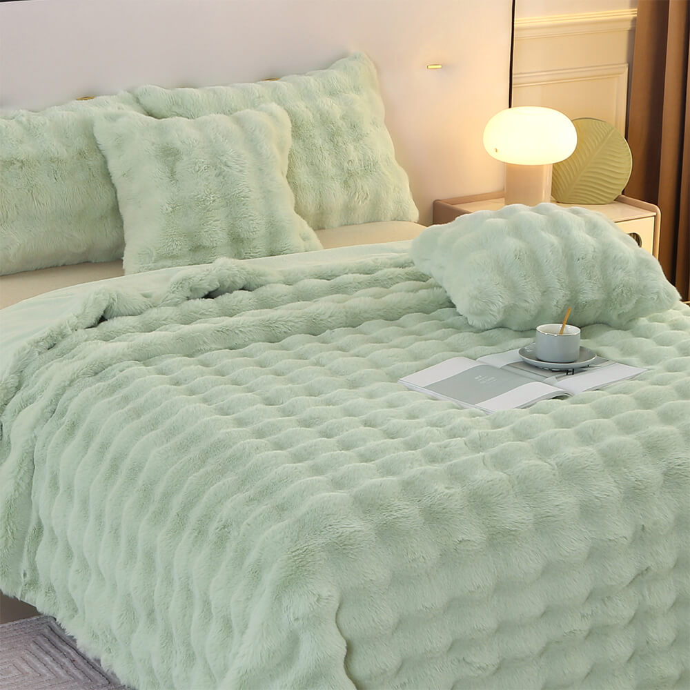 Premium Bubble Doppel-Layer Verdickte Faux Kaninchenfell Decke