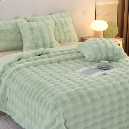 Premium Bubble Doppel-Layer Verdickte Faux Kaninchenfell Decke