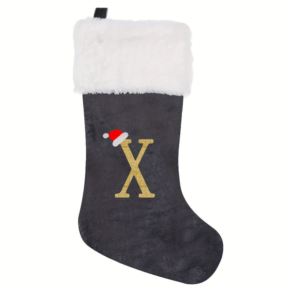 Vivolux | Personalisierte Samt-Weihnachtsstrumpf mit Monogramm – Modernes Grau Design