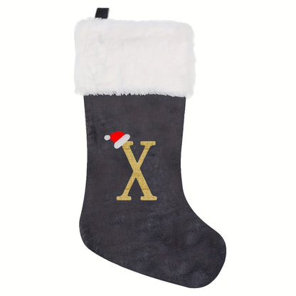 Vivolux | Personalisierte Samt-Weihnachtsstrumpf mit Monogramm – Modernes Grau Design