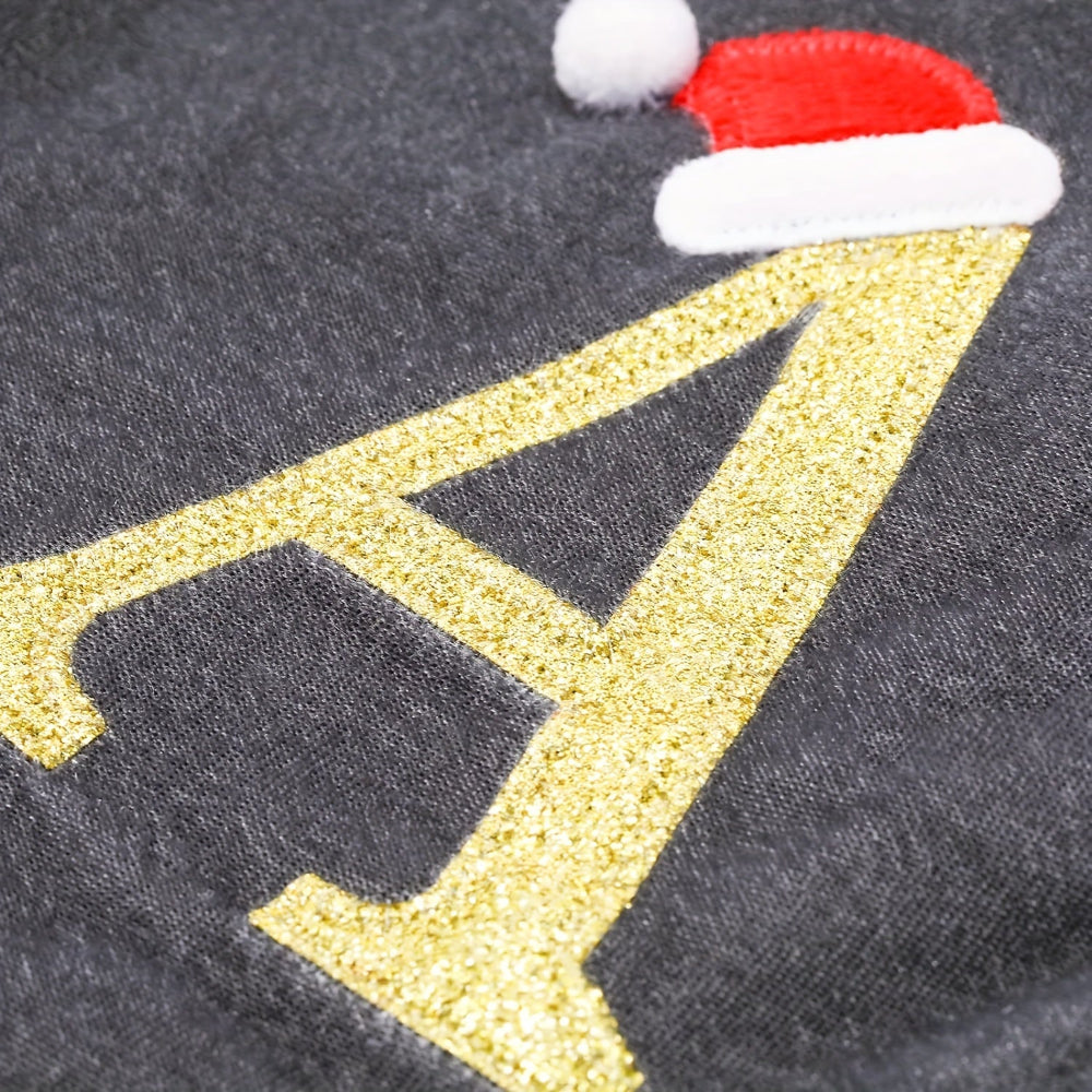 Vivolux | Personalisierte Samt-Weihnachtsstrumpf mit Monogramm – Modernes Grau Design