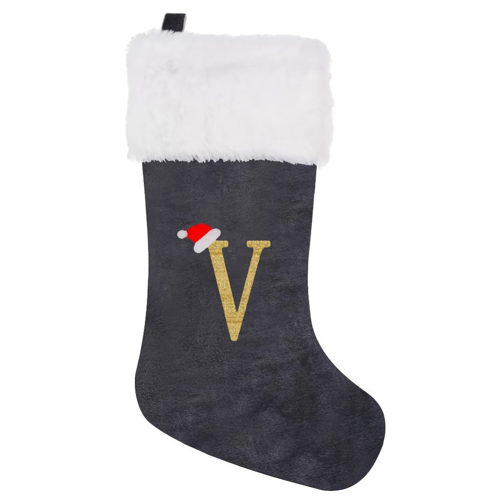 Vivolux | Personalisierte Samt-Weihnachtsstrumpf mit Monogramm – Modernes Grau Design