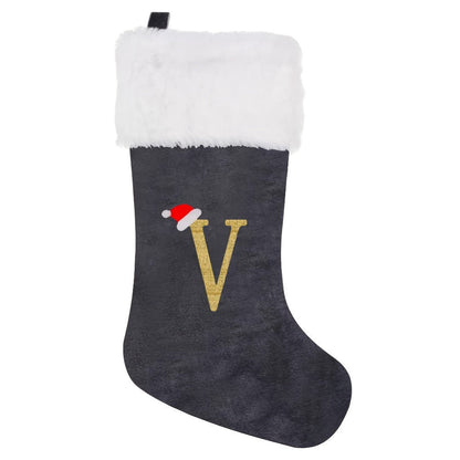 Vivolux | Personalisierte Samt-Weihnachtsstrumpf mit Monogramm – Modernes Grau Design