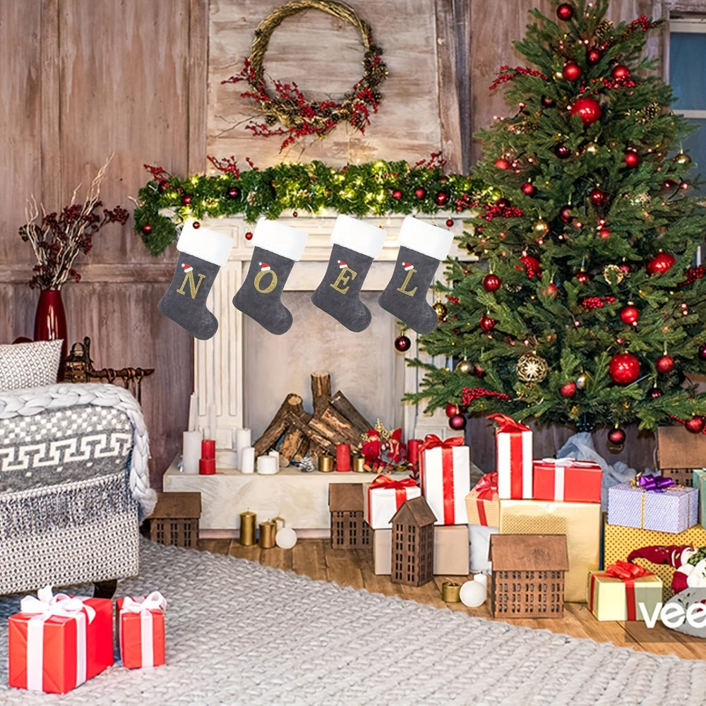 Vivolux | Personalisierte Samt-Weihnachtsstrumpf mit Monogramm – Modernes Grau Design