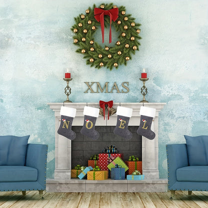 Vivolux | Personalisierte Samt-Weihnachtsstrumpf mit Monogramm – Modernes Grau Design
