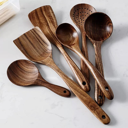Vivolux | NordTeak 7-teilige Küchenhelfer-Set – Premium Teakholz-Werkzeuge für stilvolles und vielseitiges Kochen