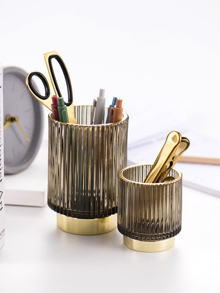 Vivolux | Elise Gold Foil Glas Makeup Halter & Organizer