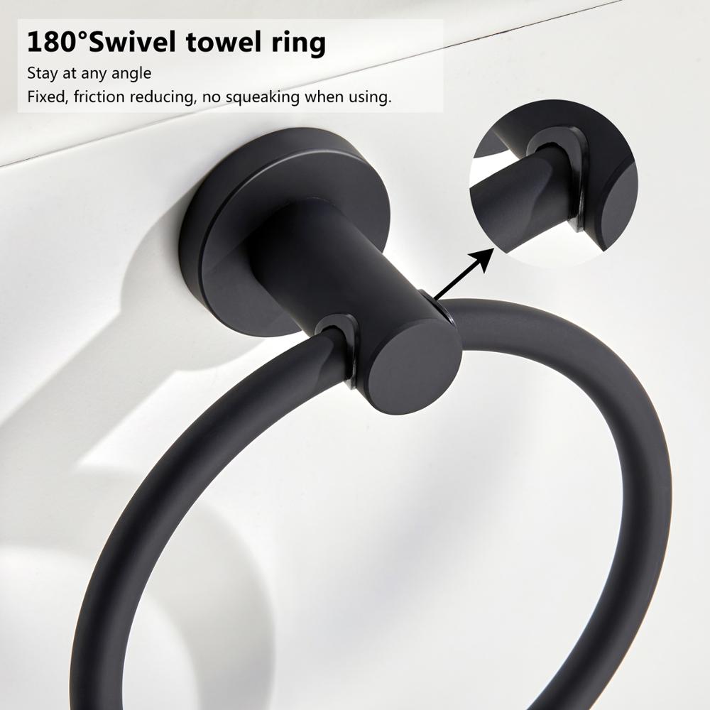 Vivolux | Handtuchring aus 304 Edelstahl in Chrom, Rundes einfaches Design, Schwarz, Europäisches Badezimmer-Zubehör, Rostfrei