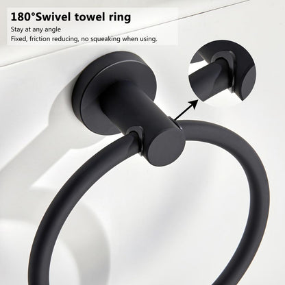 Vivolux | Handtuchring aus 304 Edelstahl in Chrom, Rundes einfaches Design, Schwarz, Europäisches Badezimmer-Zubehör, Rostfrei