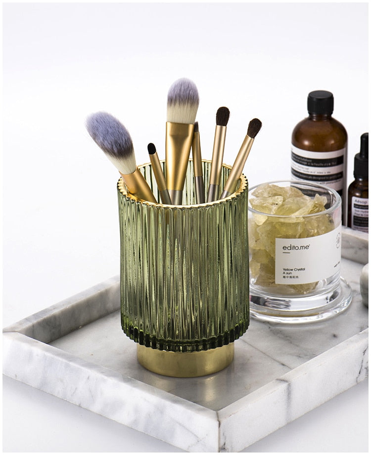 Vivolux | Elise Gold Foil Glas Makeup Halter & Organizer