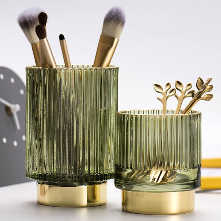 Vivolux | Elise Gold Foil Glas Makeup Halter & Organizer