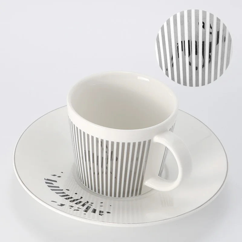 Vivolux | Kreative dynamische Spiegelreflexbecher Leopard anamorpher Zebra-Becher Luycho Kaffee Tee Becher Set mit Untersetzer 90ml-225ml