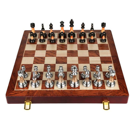 Vivolux | Luxuriöses Schachspiel aus Metall mit großem 45 cm großem Holzbrett