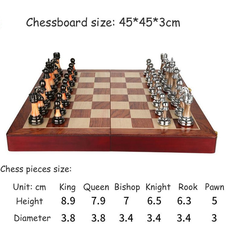 Vivolux | Luxuriöses Schachspiel aus Metall mit großem 45 cm großem Holzbrett