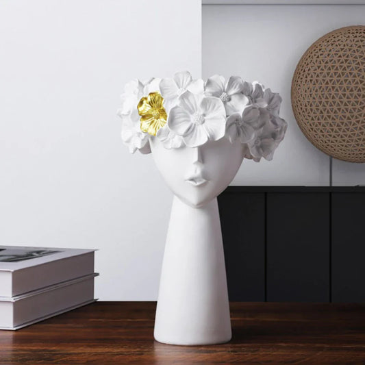 Vivolux | Nordic Mädchen Kopf Blume Harz Vase Statue Blume Blumen Vasen für Büro Desktop Trockene Blumen Ornamente Dekor Container