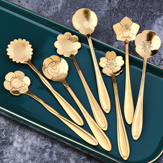 Vivolux | 8-teiliges Teelöffelset aus Edelstahl mit Blumenmotiv