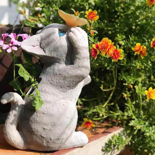 Vivolux | SolarPurr Gartenleuchte | LED-Katzenfigur mit Schmetterling | Solarbetrieben | Wetterfest | Dekoration für Außenbereiche