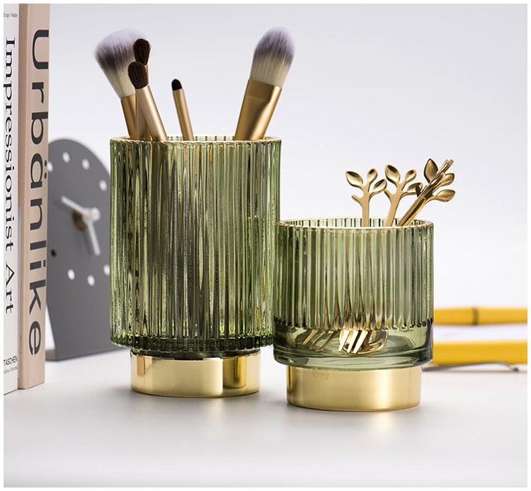 Vivolux | Elise Gold Foil Glas Makeup Halter & Organizer