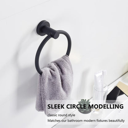 Vivolux | Handtuchring aus 304 Edelstahl in Chrom, Rundes einfaches Design, Schwarz, Europäisches Badezimmer-Zubehör, Rostfrei