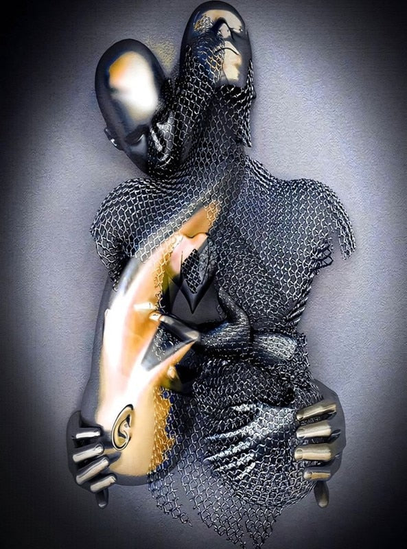 Vivolux | Metallfigur Statues Stile Abstraktes Leinwandgemälde Paare Wandkunst Liebes-Skulptur Poster Druck Wohnkultur Wohnzimmer Geschenke