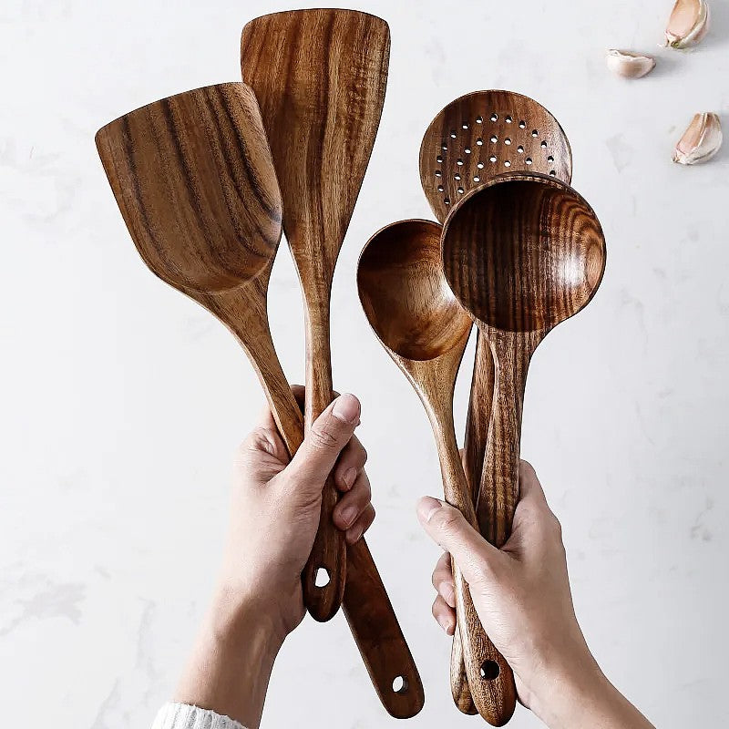 Vivolux | TeakChef 7-teiliges Küchengeräteset – Premium Teak Küchenwerkzeuge für Stil &amp; Funktionalität