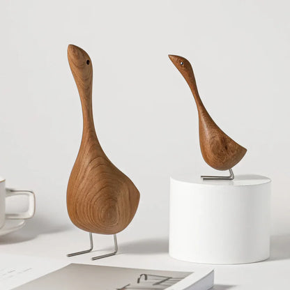 Vivolux | Nordische Holz-Gans Figuren Abstrakte Teakholz Skulptur Liebespaar Figuren Natur Tier Ornamente für Hausdekoration